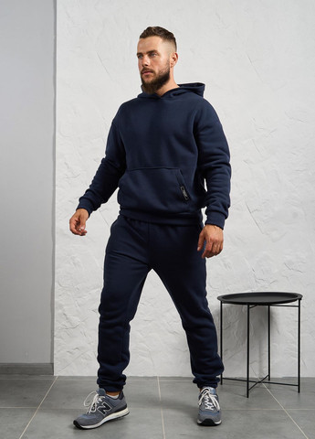 Синий зимний спортивный костюм тройка мужской зимний (жилетка + худи + штаны) тройка, брючный No Brand