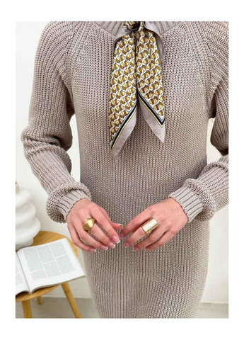 Бежевое кэжуал вязаное платье cotton Art Knit однотонное