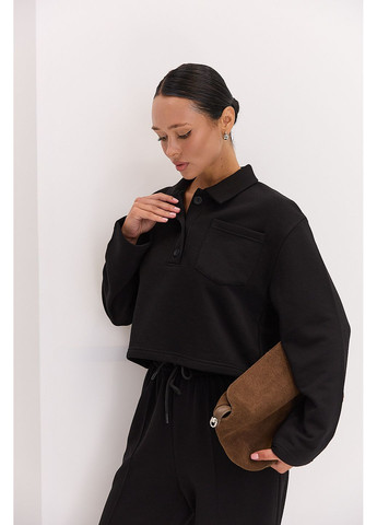 Чорний жіночий укорочений світшот з коміром поло розмір Arjen (373682156)