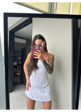 Білий святковий корсетна міні-сукня з мереживною спідницею MonCher