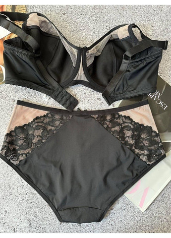 Черный комплект нижнего женского белья черно-бежевый Lanny Mode