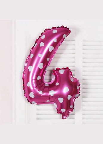 Кулька цифра 4 фольгована з сердечками 32 дюйма рожевий Jannet кулька (333340199)