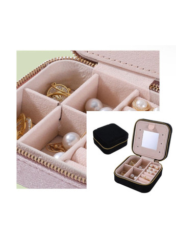 Дорожня оксамитова скринька із дзеркалом для зберігання ювелірних виробів, Чорного кольору. No Brand (325216349)