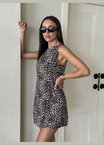 Бежевое коктейльное, деловое, повседневный, кэжуал, вечернее женское платье Україна леопардовый