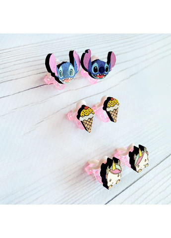 Комплект сережок кліпс Дитячий набір (Стіч, морозиво, єдиноріг) CASE CONTROL (355396351)