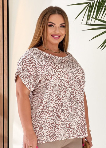 Світло-коричнева блузка літня блакитний принт MeeLan