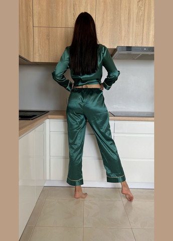 Зеленая всесезон женская шелковая пижама 2 Льва