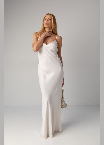 Молочное атласное платье макси в бельевом стиле Lurex