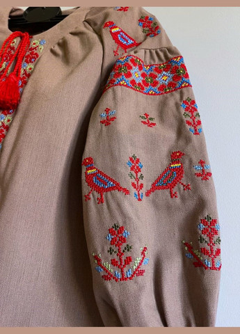 Кофейная вышиванка для девочки кофейная льняная рубашка с вышивкой цветов и птиц узор орнамент лен (326519741)