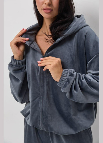 Женский спортивный костюм велюровый Велли, палаццо и худи на замке S M L графит Украина OBR (306614174)