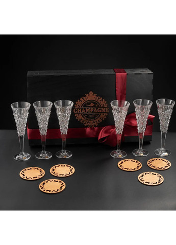 Набор подарочный для шампанского 6 шт Bohemia Glacier 200 мл в деревянной коробке Handmade С63 (364988942)