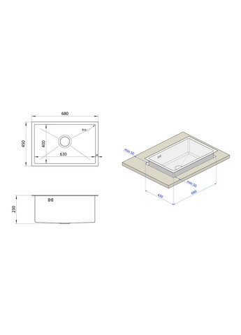 Мийка для кухні з нержавійки під стільницю Nett NS-6845 (352730033)