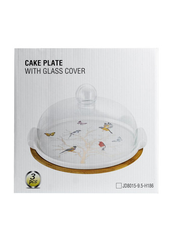 Порцелянова тортівниця зі скляною кришкою на бамбуковій підставці біла для тортів десертів та солодощів ProDobro (364191978)