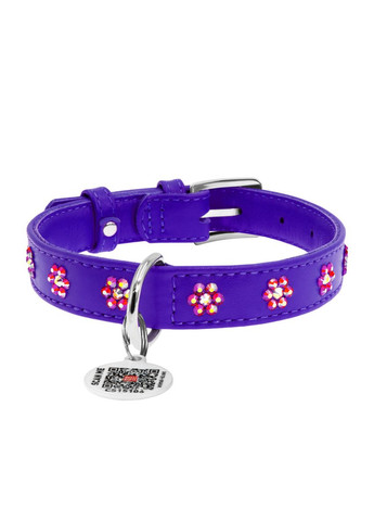 Ошейник Glamour с QR паспортом, с клеевыми стразами "Цветочек", Ш 20 мм, Дл 30-39 см WAUDOG (323168692)