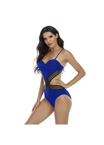 Синій літній жіночий купальник із жорстким пушапом і кісточками на бретелях і зав'язці. модний суцільний купальник із вирізами з, s China