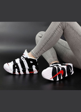 Белые зимние кроссовки зимние мужские и женские nike air more uptempo winter white black fur | найк мор уптемпо белые черные с мехом No Brand