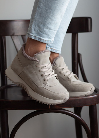 Кросівки жіночі зимові з натуральної замші та хутром в середині No Brand 3808 бежеві зими (364688568)