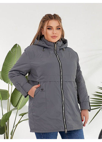 Серая демисезонная демисезонная женская куртка удлиненного кроя с капюшоном. MonCher