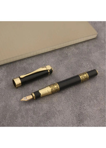 Перова ручка чорна металева каліграфічна 0.5 мм з візерунком + 10 картриджів, стильна ручка для письма і каліграфії, 140 мм No Brand (362682237)