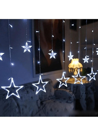 Світлодіодна кімнатна гірлянда штора на вікно з роботою від мережі контролером фігурками зірочок 3 м 120 LED (478653-Prob) Біла Unbranded (307932099)