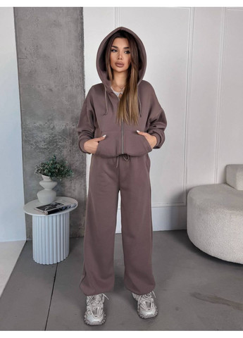 Женский спортивный костюм на флисе кофейного цвета 35757 No Brand (366725563)