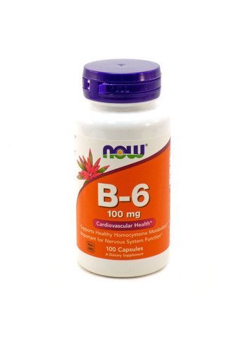Вітамін В6 (Піридоксин), Vitamin B6,, 100 мг, 100 капсул Now Foods (326055568)