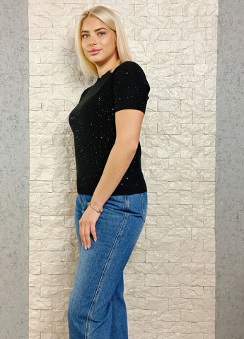 Чорний демісезонний джемпер джемпер Bluoltre американка декорований дрібними паєтками