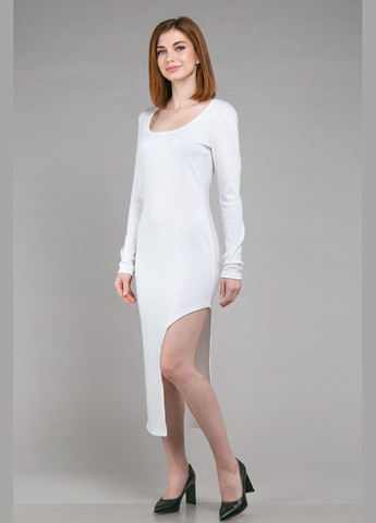 Білий повсякденний, кежуал плаття міді з розрізом в рубчик довгий рукав CHICLY однотонна