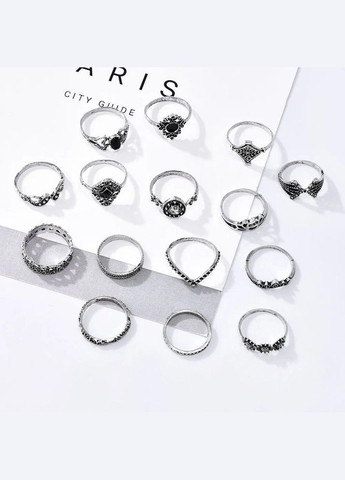 Набор женских колечков 15 шт кольца черные кристаллы камни кольца No Brand (340463650)
