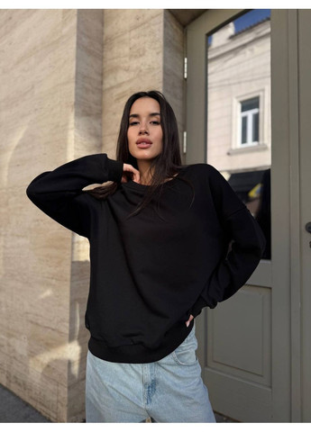 Чорний жіночий світшот оверсайз однотонний без декору (366422553)