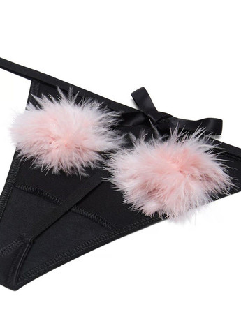 Трусики-стрінги жіночі Satin Pom V-String Panty чорні Victoria's Secret (360647391)
