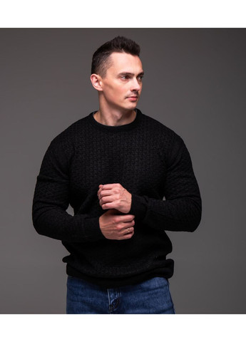 Черный демисезонный базовый мужской свитер с фактурным узором Vakko