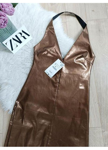 Золотистий металізована сукня з коміром хальтер Zara