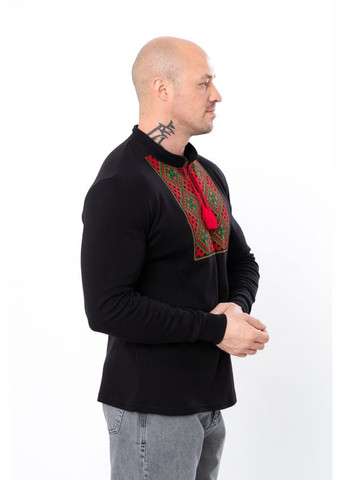 Чёрная мужская вышиванка с длинным рукавом (p-14983) Носи своє узор геометрический приталенная (300585274)