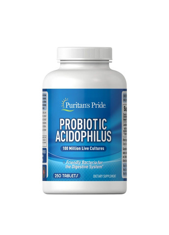 Пробіотики та Пребіотики Probiotic Acidophilus 100 млн. - 250 капсул Puritans Pride (293246457)