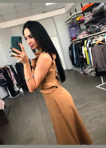 Темно-бежева ділова, повсякденний жіноча сукня на літо туреччина No Brand однотонна