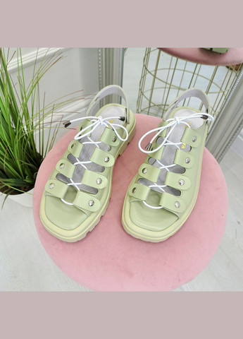 Комбинированные босоножки кожаные женские на утолщенной подошве. цвет оливка. 37 размер Vasha para на шнурках