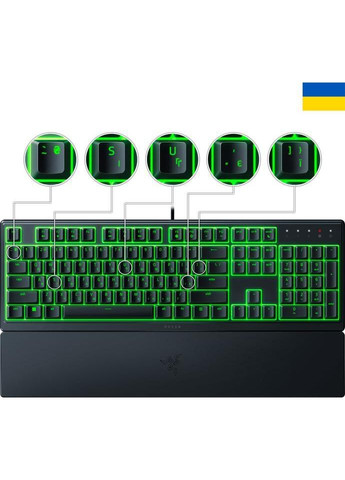 Клавіатура Ornata V3 X ігрова проводна, мембранна, зелена підсвітка, повнорозмірна, Razer (360713943)