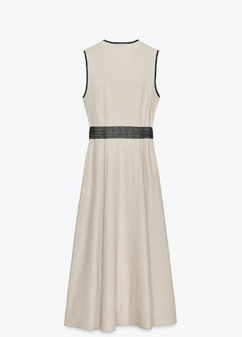 Светло-бежевое деловое платье Zara однотонное