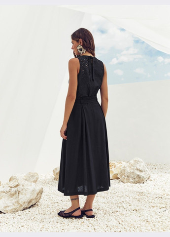 Черная однотонная юбка-миди чёрного цвета с поясом Dressa