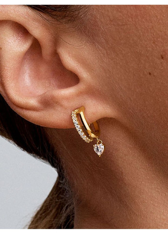 Серьги парикмахерские Пандора с подвесным сердцем в позолоте 263685C01 Kabluchka (355345888)