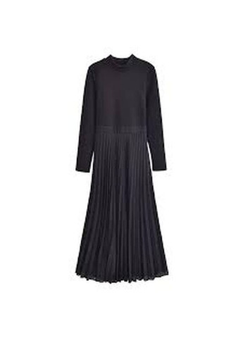 Черное комбинированное платье средней длины с плиссированной юбкой Zara