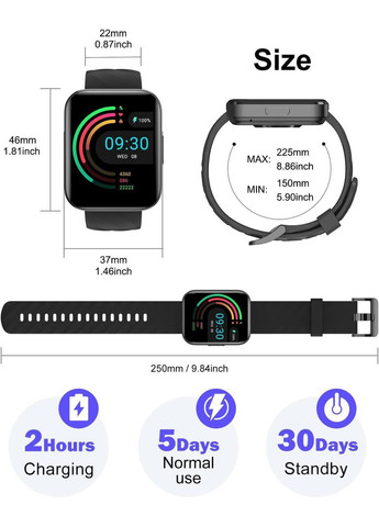 Смарт часы Dakofied 1,85-дюймовый Фитнес-трекер с 100+ спортивными режимами No Brand (363318113)