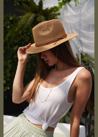 Летняя плетеная шляпа с золотым декором и цепочкой TENERIFE белая No Brand (342100120)