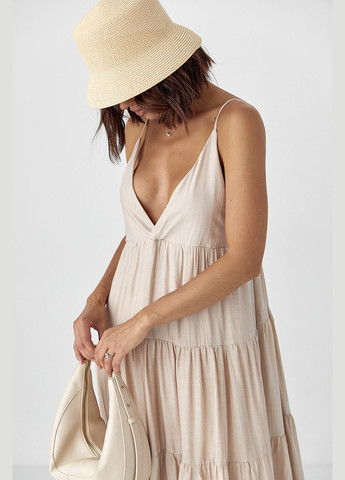 Кофейное свободное платье в полоску Lurex