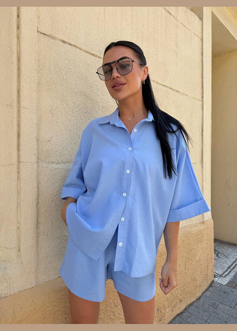 Женский льняной костюм с рубашкой и шортами. Avanti (341088989)