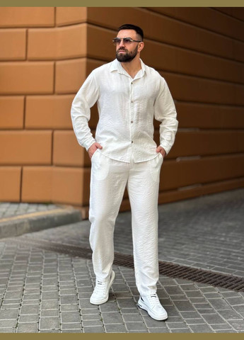 Білий костюм жатий льон туреччина штани та сорочка No Brand