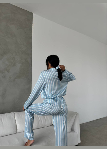 Блакитна всесезон стильний домашній костюм-піжамка сорочка + брюки Vakko