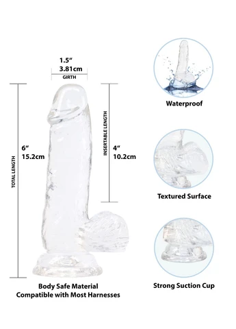 Прозрачный фаллоимитатор на присоске - Clear Dildo with Balls 6″, виброшар в подарок ADDICTION (369624904)