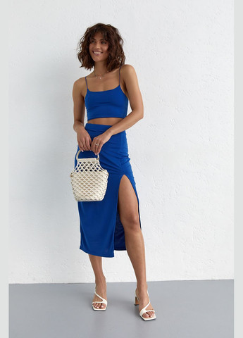 Літній костюм з топом на тонких бретелях та спідницею міді - зелений колір M (sku_0130) No Brand (327819799)